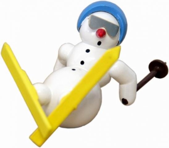 Snowman with ski helmet blue 6cm decorative figure made of wood