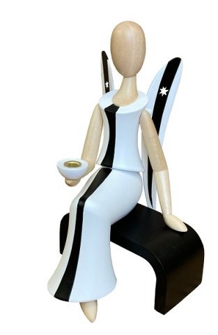 Angel star head white&black sitting on a stool - 15.5cm