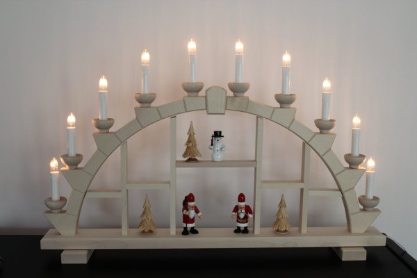 Candle arch natural wood 64x40 cm 10 candles snowman + Santa Claus + trees natural