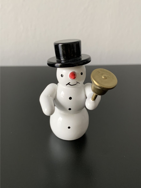 Snowman with bell decorative figure made of wood 5.5cm