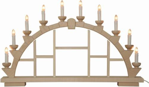 Candle arch wooden nature with 10 electric candles - 64x40 cm