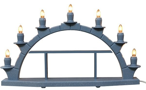 Ore Mountains candle arch made of solid wood blue with setting box 7 electric candles 47x28cm