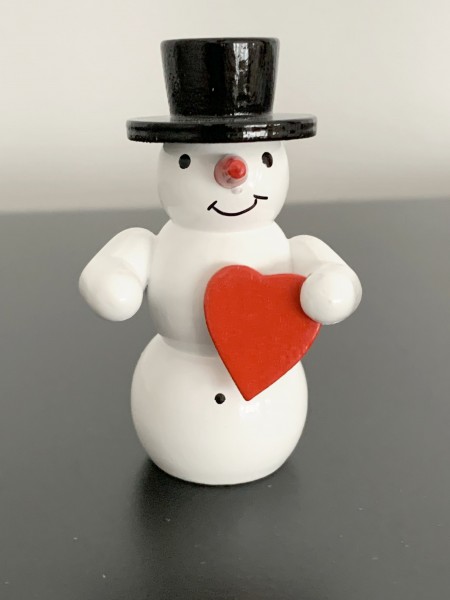 Snowman with heart decoration figure made of wood 5.5cm