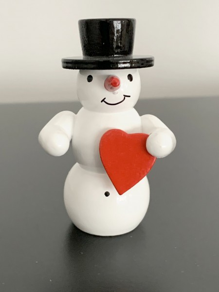 Snowman with heart decorative figure made of wood 5.5cm