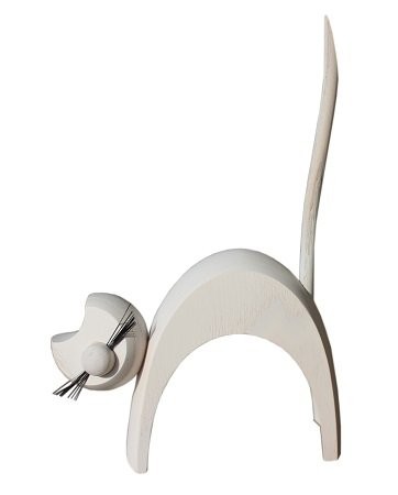 Wooden figure of a white cat standing - 13cm