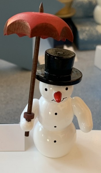 Snowman with umbrella decorative figure made of wood 5.5cm