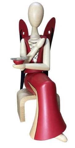 Angel star head sexy lady sitting on a stool - 15.5cm wooden decorative figure