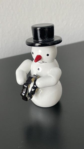 Snowman musician with jingle bell decorative figure made of wood 5.5cm