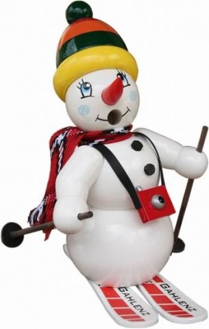Erzgebirge Räuchermännchen Schneemann auf Ski 20 cm – handbemalt, Gahlenz