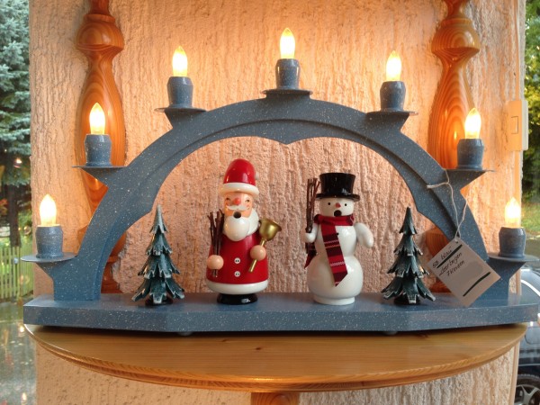 Candle arch wooden blue with 7 electric candles - 18.51 inch x 11 inch ( 47 x 28cm)