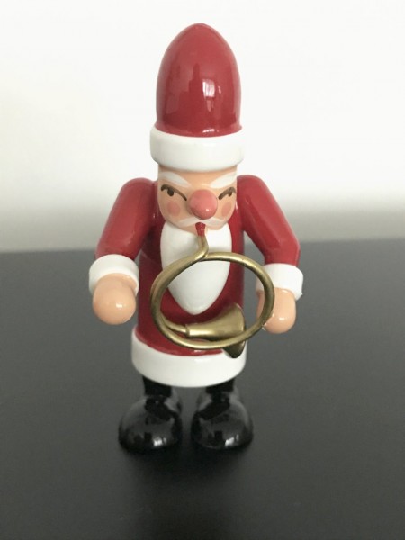 Santa Claus with French horn decorative figure made of wood 7.5cm