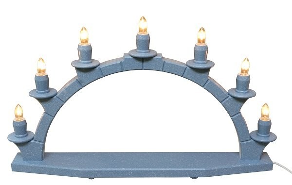 Ore Mountains candle arch made of solid wood blue with 7 electric candles 47x28cm