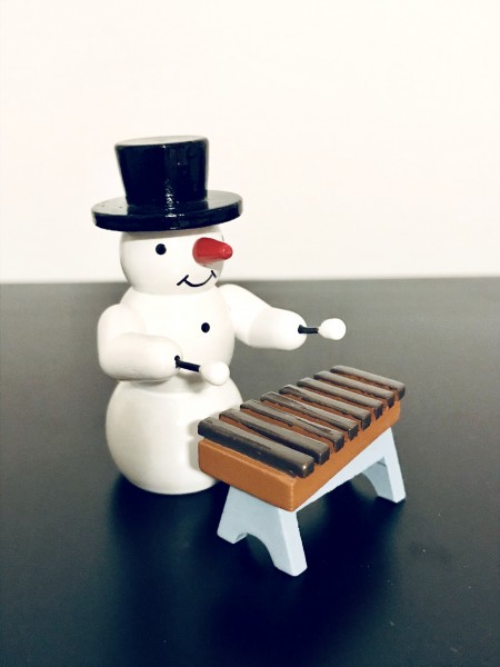 Snowman musician with xylophone decorative figure made of wood 5.5cm