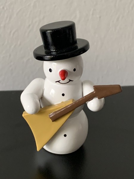 Snowman musician with electric guitar decorative figure made of wood 5.5cm