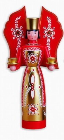 Light bearer angel red white wax candle, 36 cm