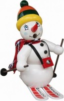 Erzgebirge Räuchermännchen Schneemann auf Ski 20 cm – handbemalt, Gahlenz