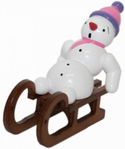 Snowman on sledge 6cm decorative figure made of wood