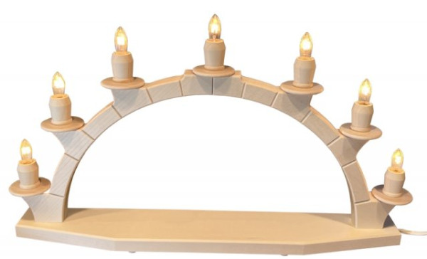 Ore Mountains wooden candle arch made of natural wood with 7 electric candles Candles 47x28cm