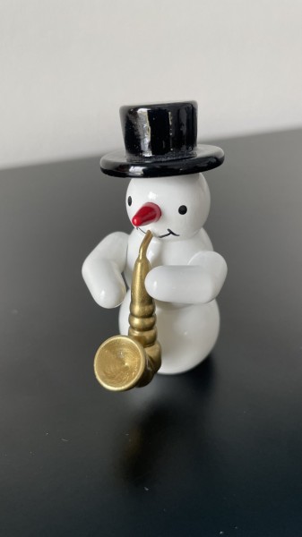 Snowman with saxophone decorative figure made of wood 5.5cm