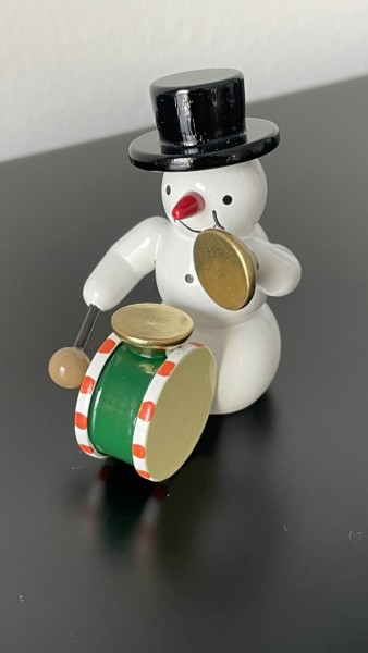 Snowman kettledrum with cymbals decorative figure made of wood 5.5cm