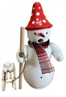 Räuchermännchen Erzgebirge Schneemann mit Schlitten 13,5cm