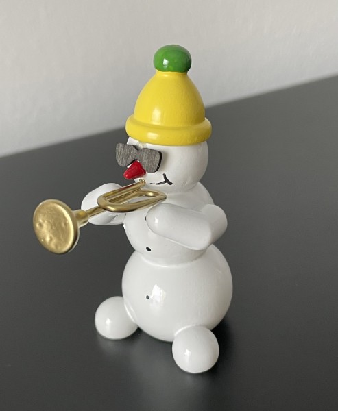 Snowman Trompeter Dekofigur aus Holz 5,5cm echt Erzgebirge