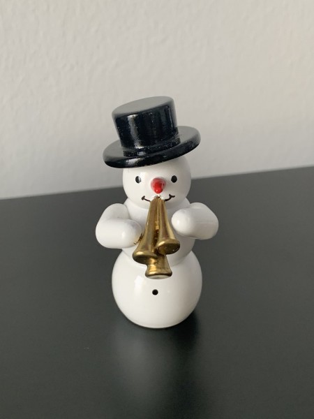 Snowman musician with shawm decorative figure made of wood 5.5cm