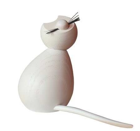 Wooden figure of a white cat dreamer 8cm